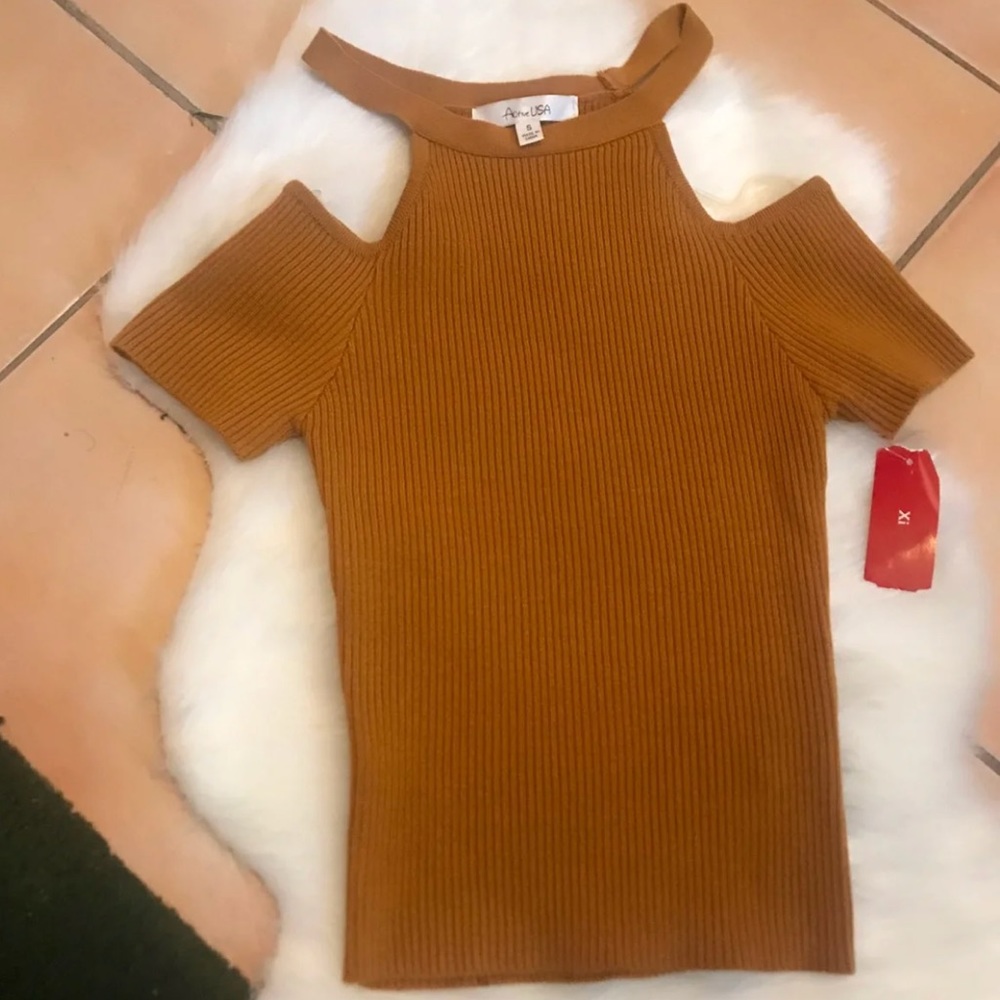 Mustard Ribbed Off the Shoulders Top